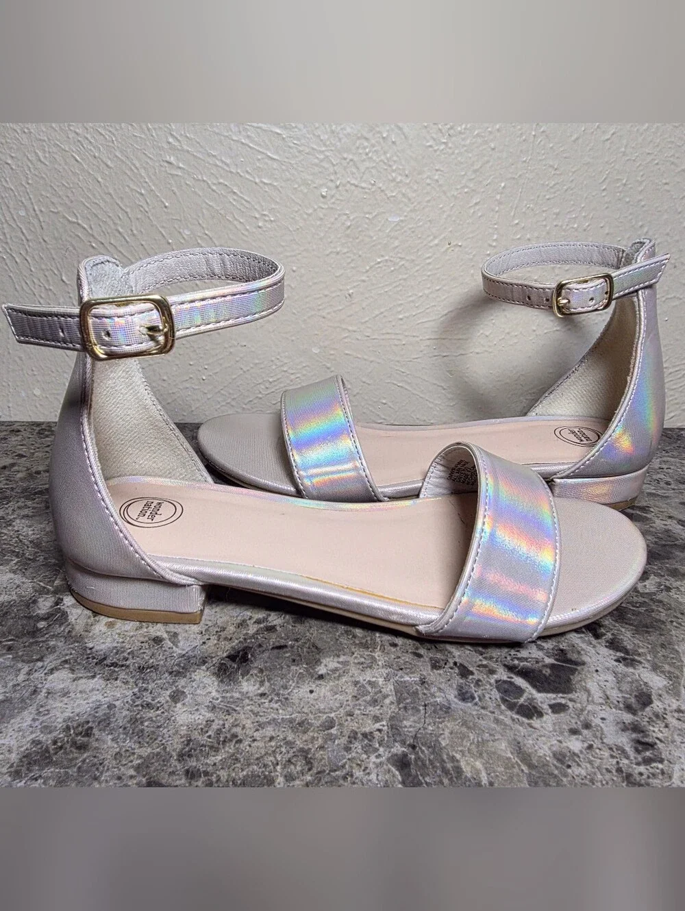 Girls' holographic ankle strap sandals
